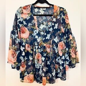 Show Me Your MuMu Floral Lace-Up Sheer Blouse